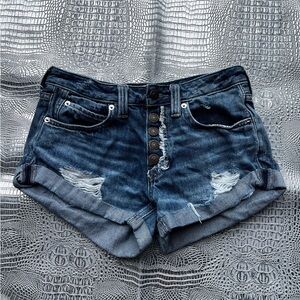We The Free Dark Blue Distressed Jean Shorts
